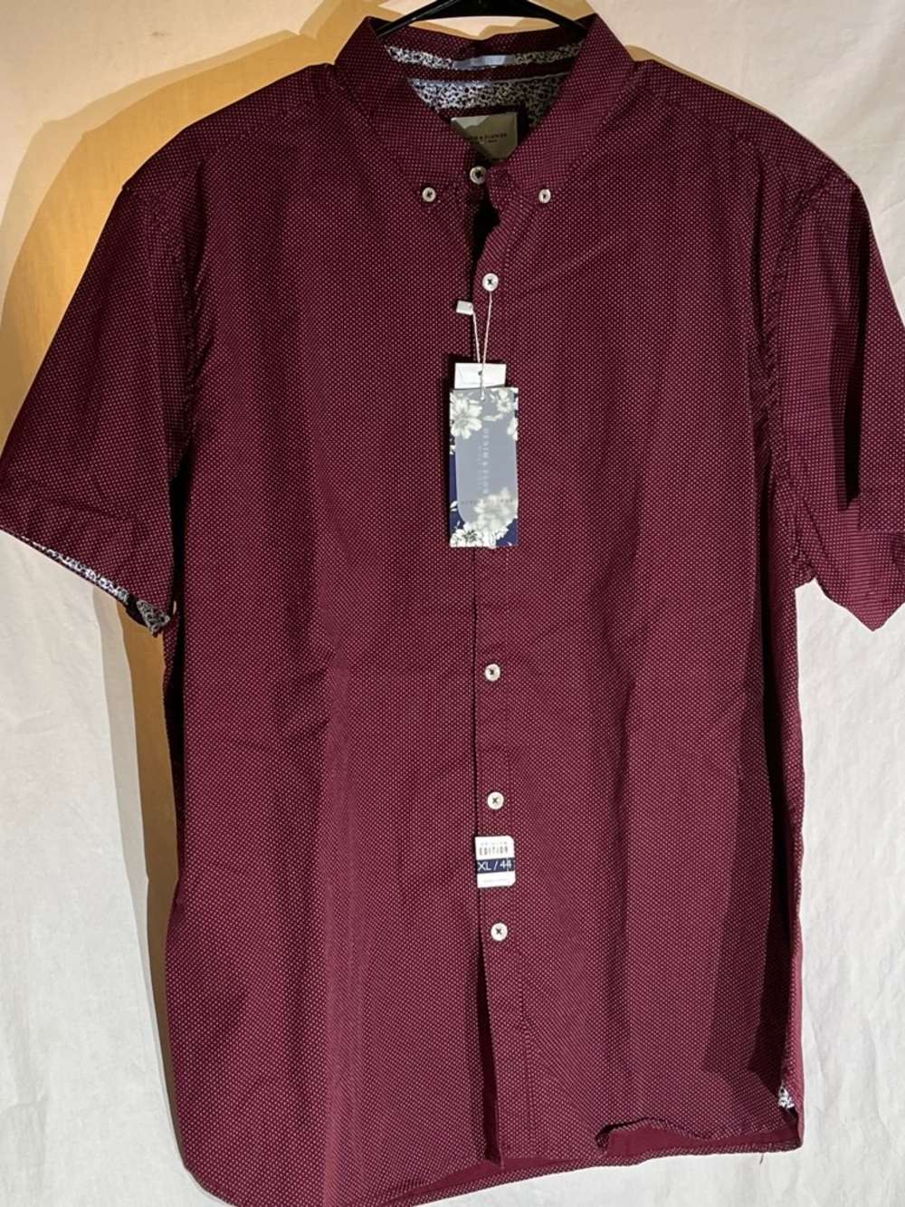 Denim & Flower Short-Sleeve Button-Down Shirt in Burgundy Micro-Print